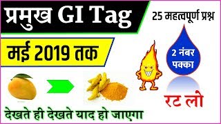 GI TAG 2019 | सभी महत्वपूर्ण जी आई टैग | GI TAG KYA HAI | curren affairs Railway NTPC RRB JE SSC CGL