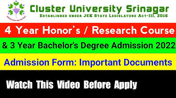 Cluster University UG Honor’s/Research & 3 year Bachelor Degree Admission Form Important Documents