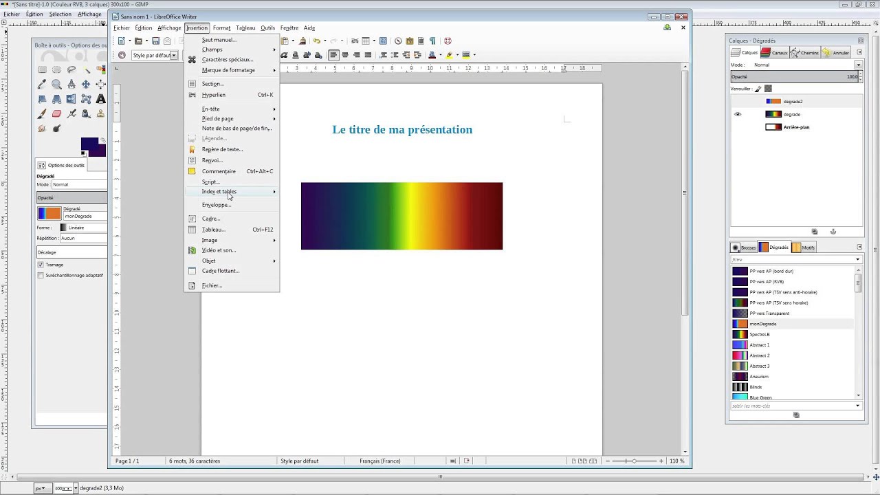 use gimp palette in openoffice or libreoffice