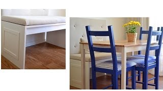 Learn how to build a bench & how to make a bench cushion to create banquette seating & you will get lots of dining room décor 