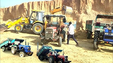 Jcb 3dx Machine Backhoe Loader Loading Mud in Trolley Massey 241, Eicher 380 Tractors । Jcb Tractor