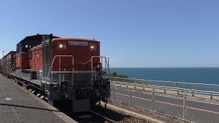 DD51形1802号機+コキ6両 山陰迂回貨物上り 通過 @田儀駅