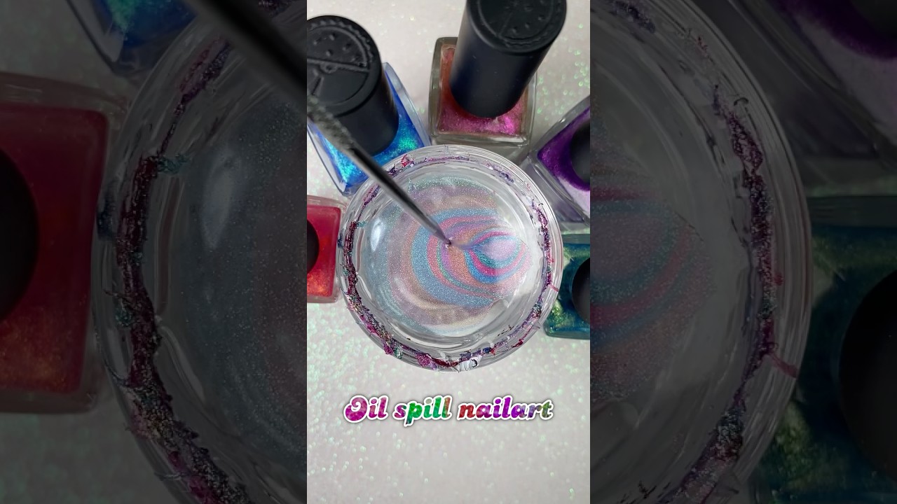 Oil spill/ oil slick nailart🌈🖤💧