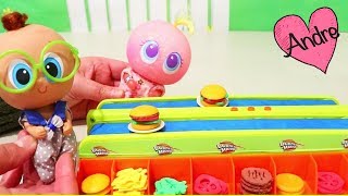 Super Mami Andre y ksi meritos juegan Burger Mania | Jugando con bebes de juguete