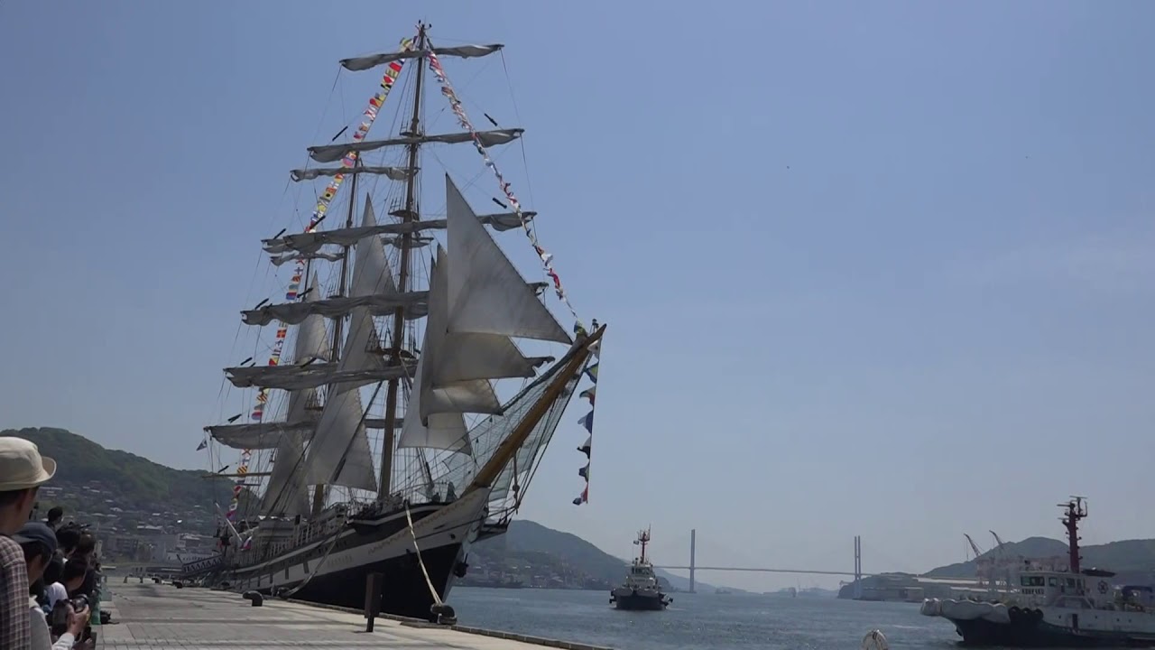 40倍速 2018長崎帆船まつり ロシア練習船「パラダ」セイルドリル（展帆