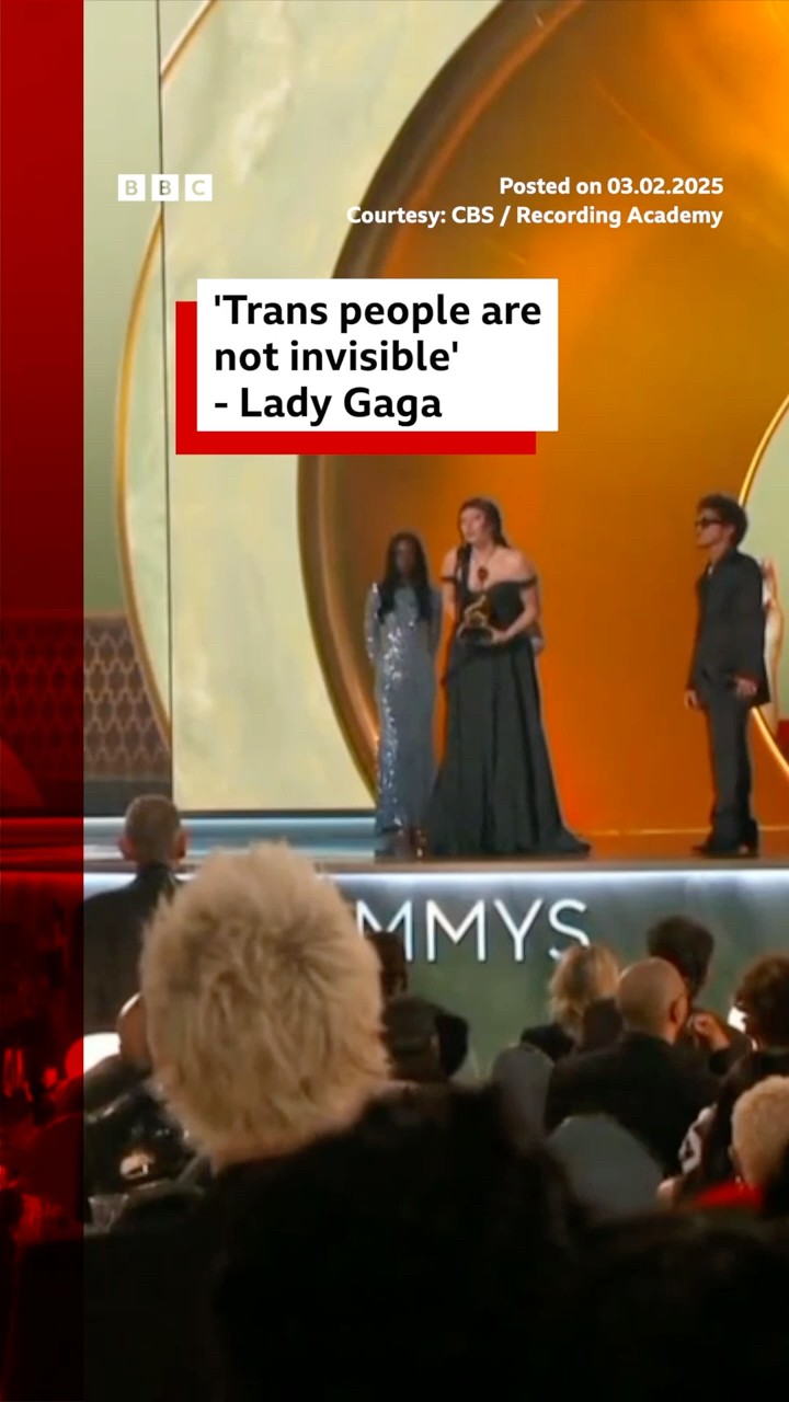 Lady Gaga uses Grammys acceptance speech to address trans rights. #LadyGaga #BBCNews