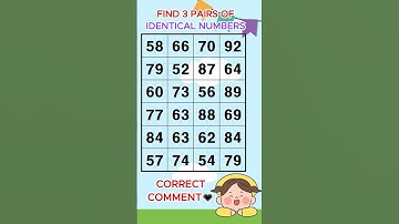 Find 3 pairs of identical numbers /Dementia Prevention Quizzes/Dementia Tests.No.31