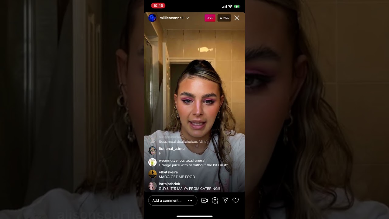 Millie O’connell’s instagram live before the drive in
