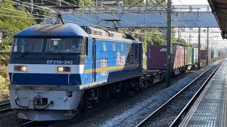 EF210形300番台342号機＋コキ26両が大磯駅を通過するシーン（2063レ）