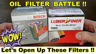 Bosch Premium Oil Filter 3410 vs. Luber Finer Oil Filter PH820 Oil Filter Cut Open Comparison