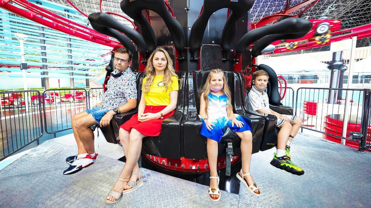 Diana and Roma Fun weekend with Parents at Ferrari World theme park in Abu Dhabi