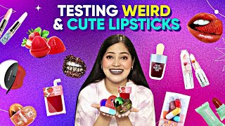 Don't Try This🥵 My Lips Are Burning 🔥 Trying Extremely Cute & Weird Lipsticks From Meesho & Amazon