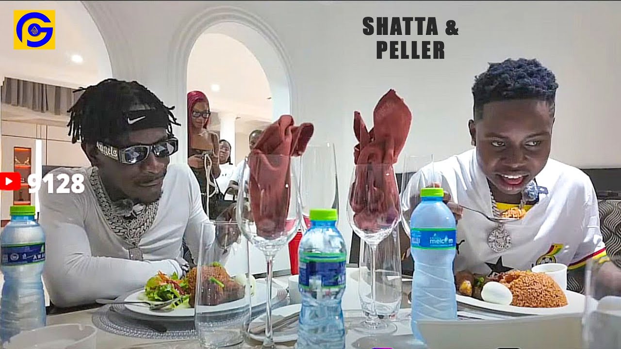 Shatta Wale Makes Nigeria's Tiktok Star Peller Taste Ghanaian Jollof, Tours His New Mansion with Him