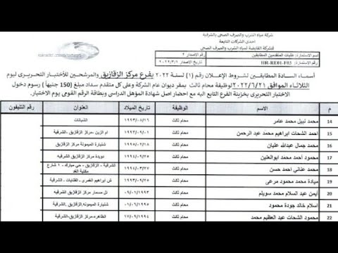 اعلان كشوف المتقدمين لشغل وظيفه محام ثالث بنظام التعاقد بالشركة القابضة لمياه الشرب والصرف الصحي