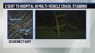 2 hospitalized after multi-car crash, stabbing