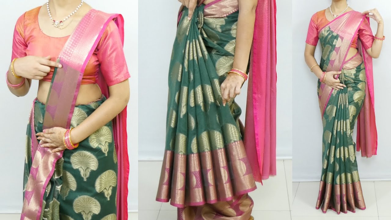Очень простой способ драпировки сари с помощью идеальных складок | Драпировка сари для стройности