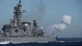 2015観艦式予行　護衛艦「しまかぜ」後部5インチ砲発射！