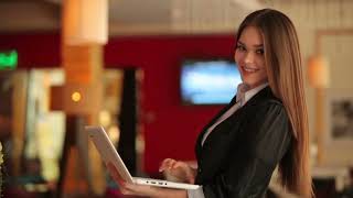 Business Girl People Businesswoman Laptop Work Typing Smile