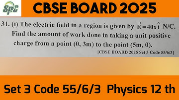Q31 The electric field in a region is given by vector E =  40 x i cap N/C . Find the amount of work