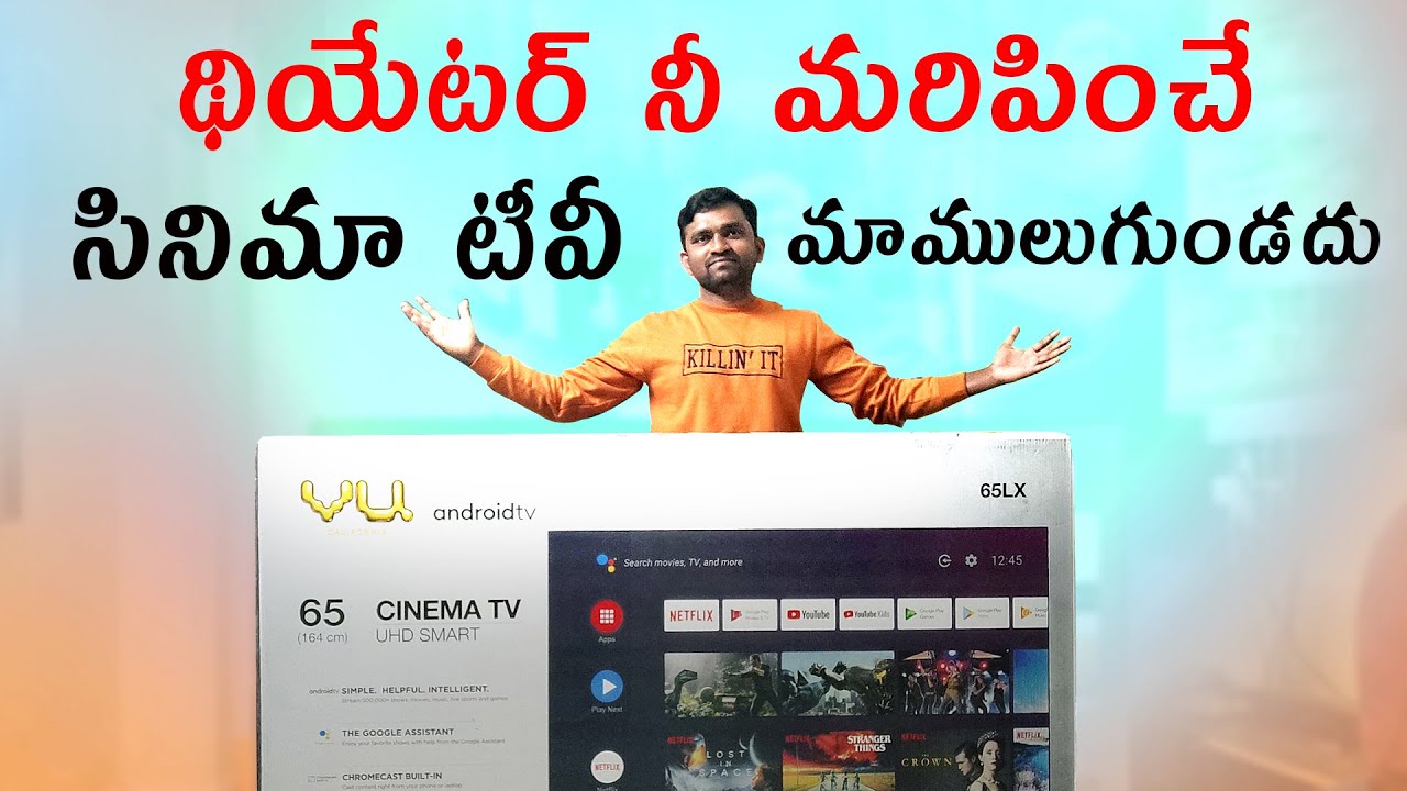 VU Cinema Action  65 inch  TV Unboxing JBL 100Watts Sound Bar & First Impression in Telugu