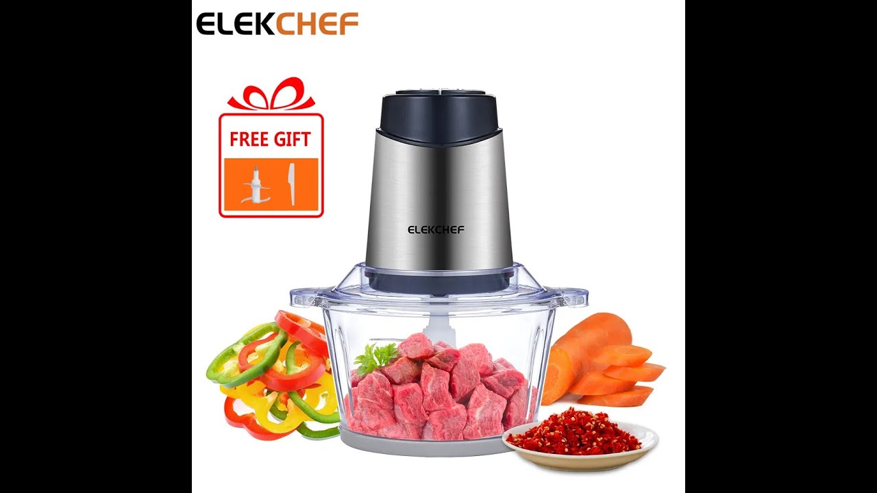 ELEKCHEF Electric Food Processor Chopper Two Speeds 1.8L Glass Bowl Blender Meat  