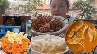 Famous Jhyaple Daai Ko Aalu Nimki😍, Hot Pork Jhol MOMO &amp; Pork Khutti Achaar Eating Out | K lets eat