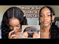 😮 Ready To Wear Pre-Cut Lace Wig In A PONYTAIL and UPDO! NO Glue!?! Feat Hermosa Hair