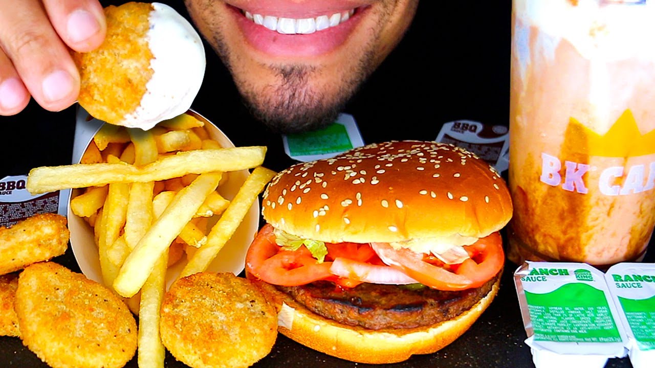 ASMR BURGER KING MUKBANG IMPOSSIBLE WHOPPER CHICKEN NUGGETS RANCH SAUCE | CHOCOLATE MILKSHAKE