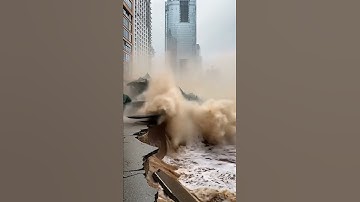 Massive Building Collapses into River – floodwaters on streets