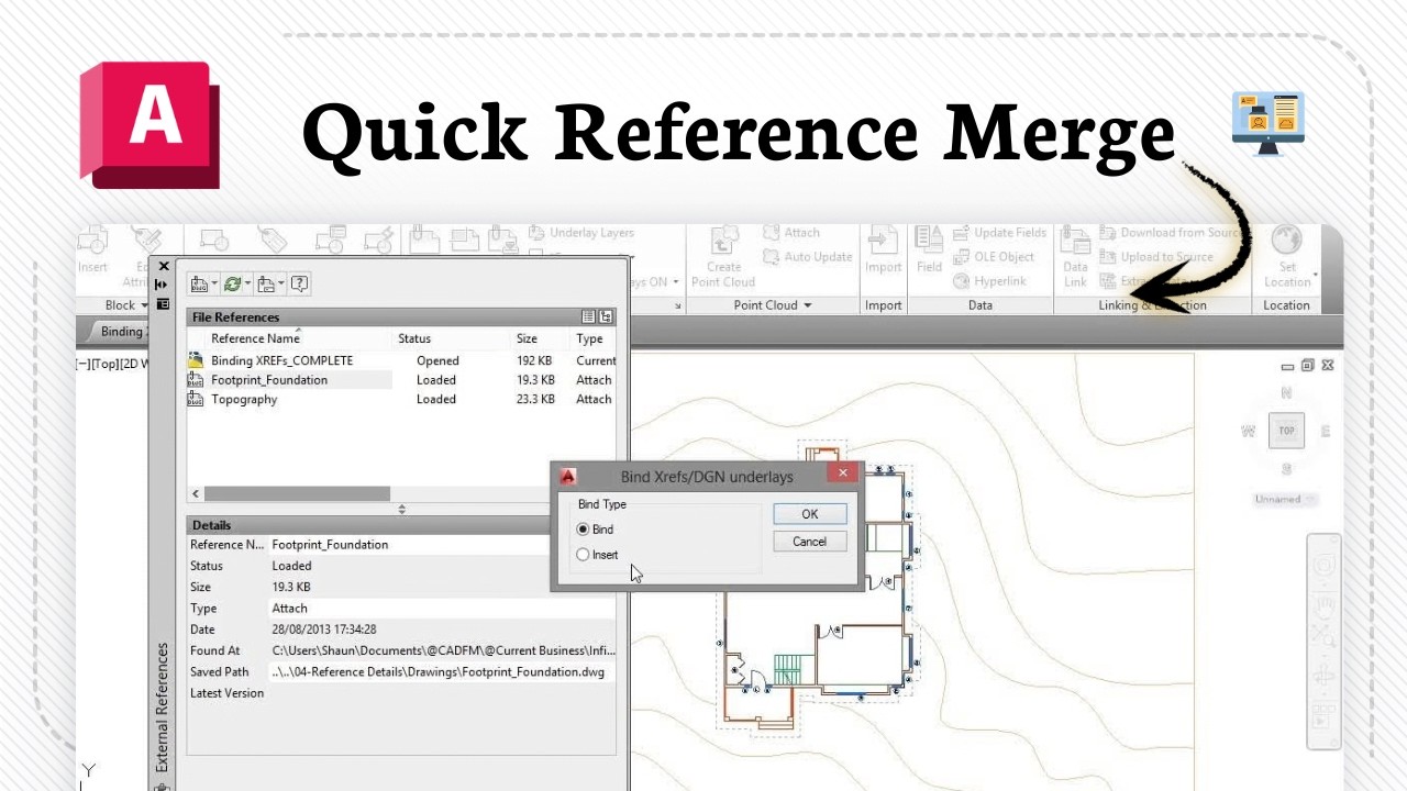 Merge Command Autocad How to bind an XREF in AutoCAD (Reference Merge) - YouTube