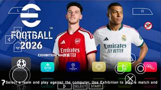 eFootball PES 2026 PPSSPP Camera PS5 Full Update UCL Kits 2026/27 Real Faces Transfers 4K Graphics