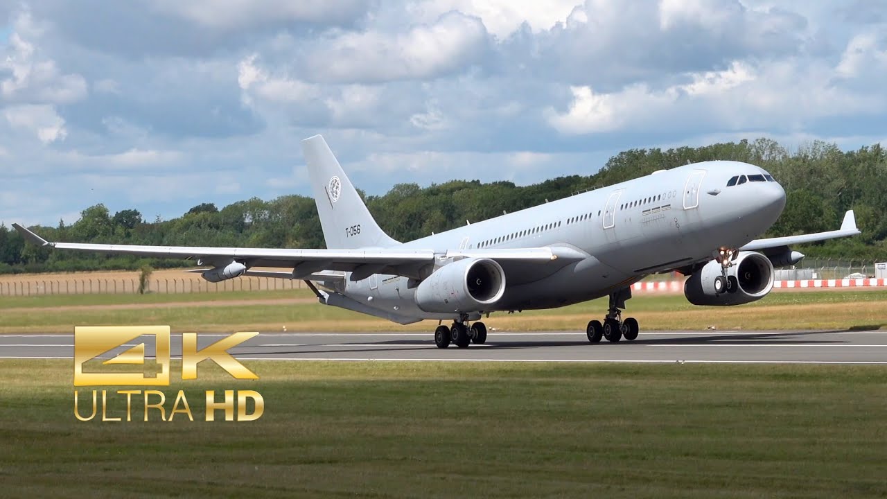 (4K) Airbus KC-30A A330-203 MRTT Netherlands Air Force T-056 departure RAF Fairford RIAT 2023