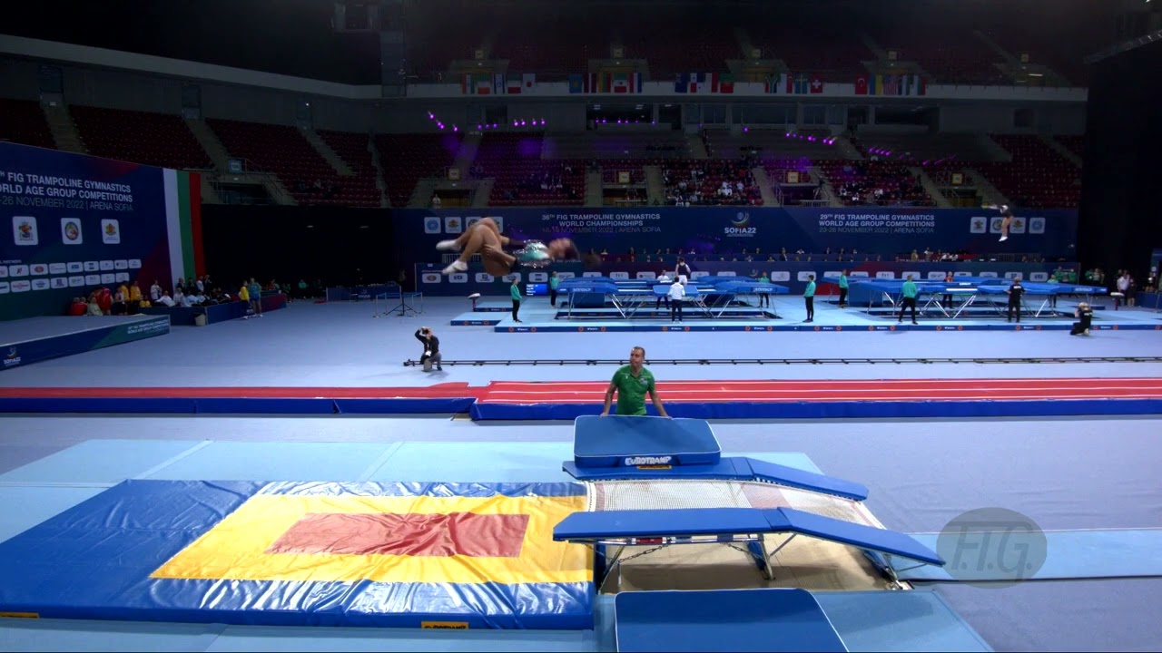 Youtube video: CARVALHO Maria (POR) W - 2022 Trampoline Worlds, Sofia (BUL) - Q Double Mini Exercise 2