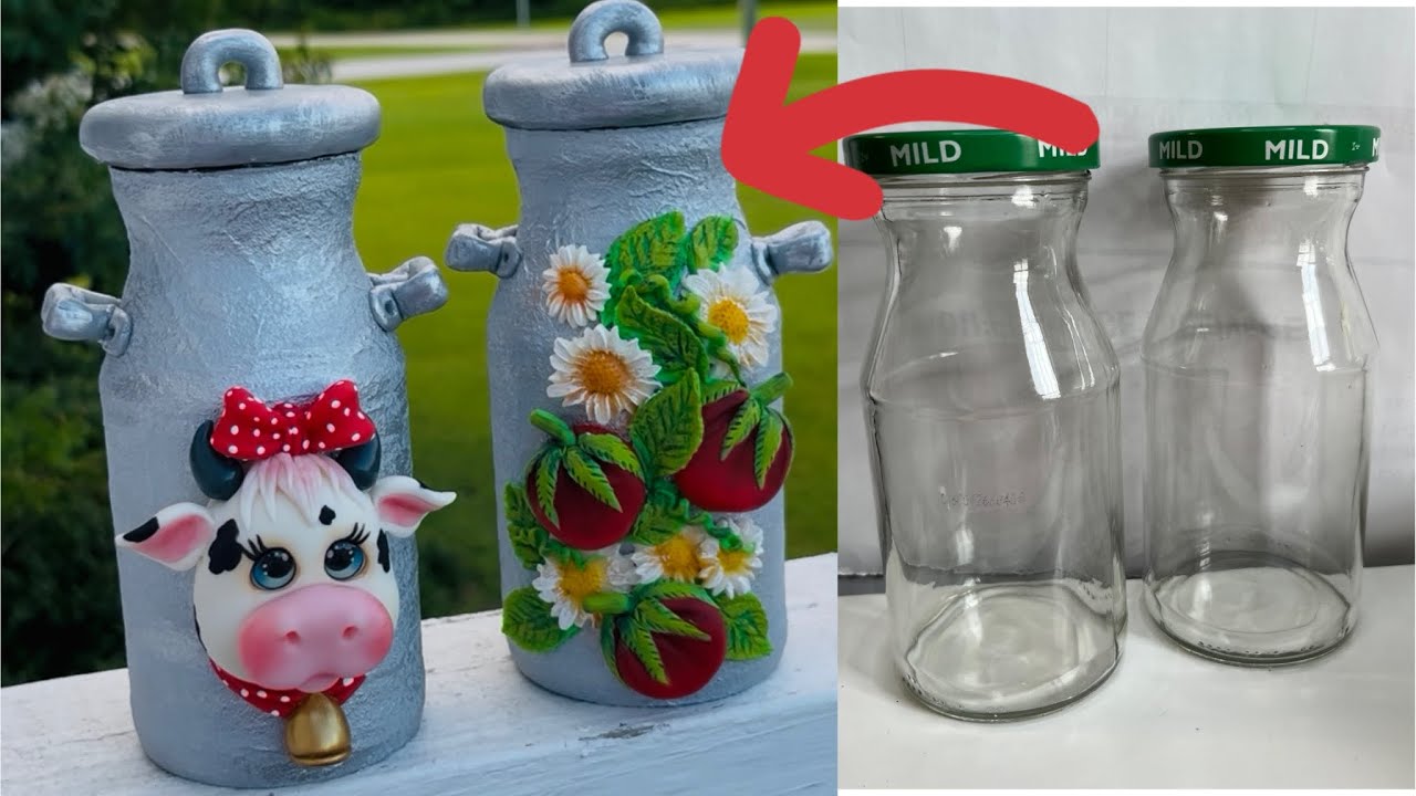 DIY/ CANTINAS DE LECHE con frascos reciclados + porcelana fría/ porcelanicron/ pasta flexible