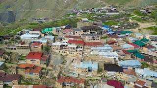 A happy life high in the Caucasus mountains. Ancient village Chokh in Russia