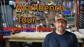 Workbench Tour: Check out my home made 8' wide, 2'deep, 8' tall custom made workbench with pegboard