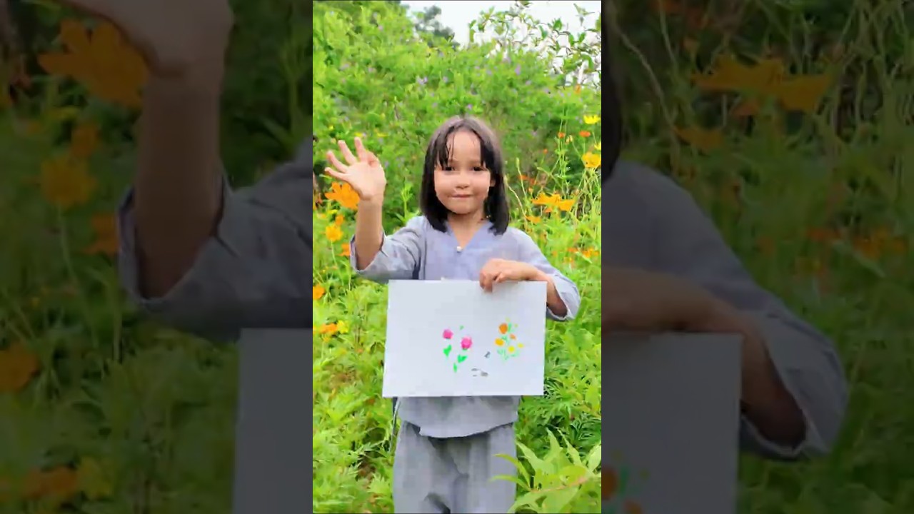 Cute Flower Painting by 6-y/o Kid Artist Mia Mai | Easy Acrylic Art | Butterflies & Mice Art #Shorts