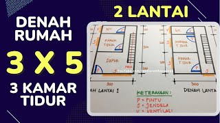 Denah Rumah 3x5 3 Kamar Tidur 2 Lantai Dengan Dapur di Depan
