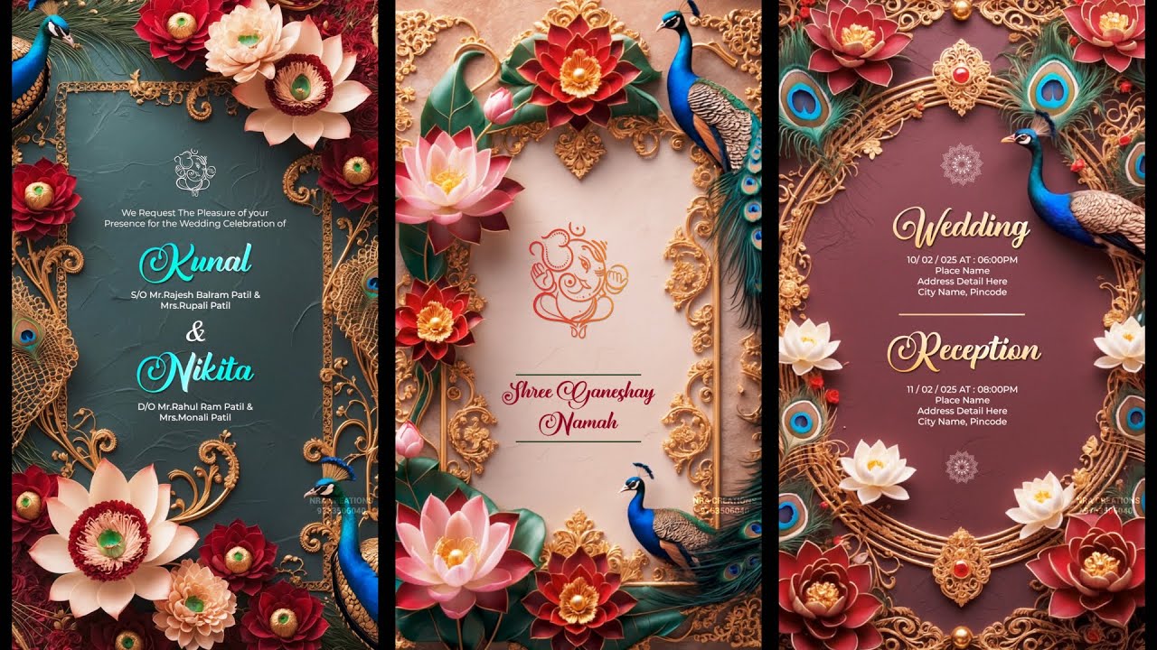 Peacock Theme Wedding Invitation | 3D wedding Invitation Template | NRA-230