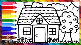 Cómo Dibujar Una Casa  Dibuja y Colorea Una Casa Con Jardín Arcoiris ☀☁ Dibujos Para Niños