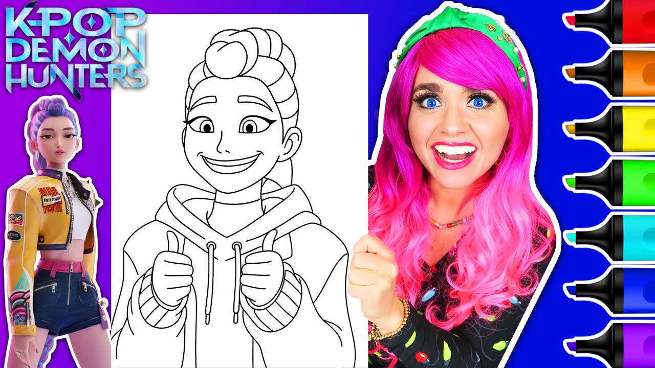 Color Rumi Hunter Coloring Rumi from K-Pop Demon Hunters | Rumi Thumbs Up in Her Hoodie ...