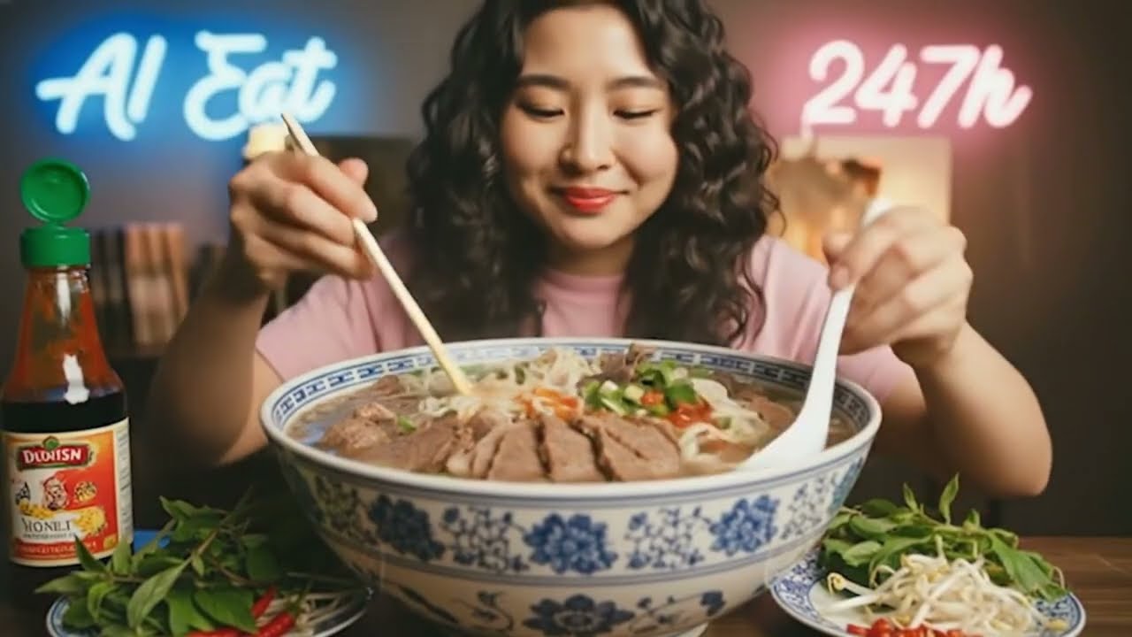 AI MUKBANG: Eating a GIANT Bowl of Vietnamese Beef Pho 🍜 | Authentic ASMR Eating Sounds