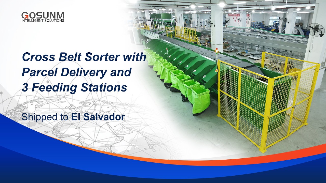 Cross Belt Sorter with Parcel Delivery and 3 Feeding Stations