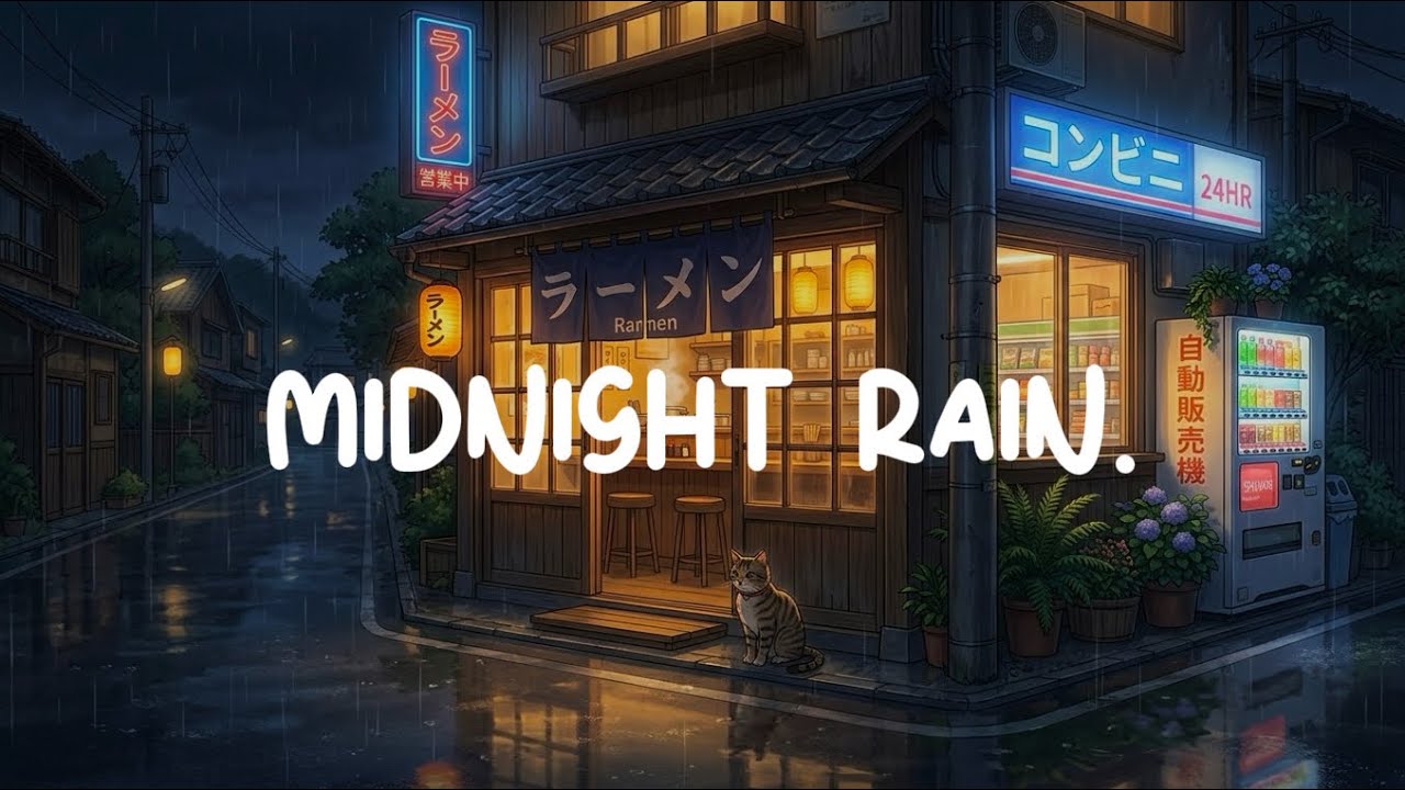 Rainy Midnight Study 🌧️ Ghibli Inspired Piano Lofi with Cat