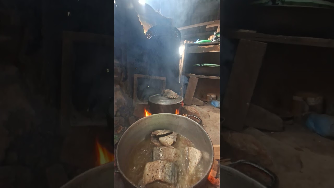 Peaceful rainy day cooking in the village.