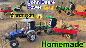 John Deere Remote Control tractor model with trolley and Homemade New Holland tractor