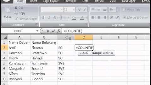 Tutorial rumus COUNTIF pada excel