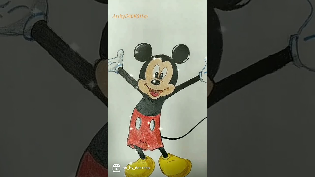 Cartoon sketch| Colour Pencil Drawing| Mickey Mouse Drawing