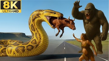 Life A Million Years Ago: KingKong and Beauty Save The Mother Cow From The Attack of A Giant Python🐍