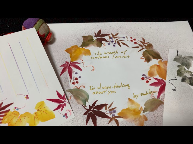 一筆画】簡単に描ける落ち葉のリース autumn leaves ほのぼの一筆画 76